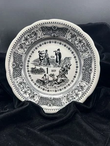 GIEN France Rebus Picture Puzzle Plate # 3 Black & White 7 3/4" - Picture 1 of 4