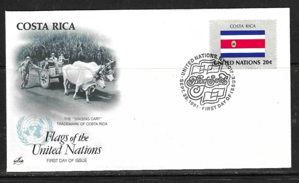 United Nations SC # 365 Costa Rica / Flags Of UN . Artcraft cachet - Image 1 of 1