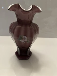 Fenton Art Glass Vase Amethyst Satin Hand Painted Tulip Vase Purple Signed 34-1 - Bild 1 von 10