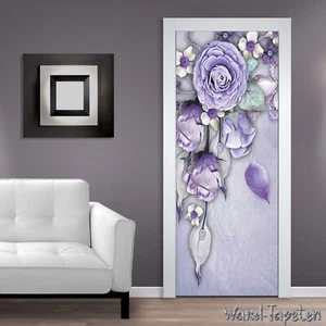 Türtapeten Selbstklebende Wandbild Tür Poster Lila Blumen Vlies Tapete 1450 - Picture 1 of 2