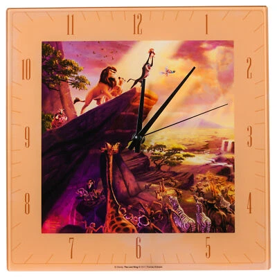 MARK FELDSTEIN & ASSOCIATES Lion King Thomas Kincade Sunrise Orange 11 inch Glass Square Wall Clock