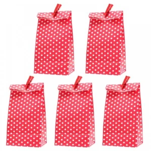 5 Papiertüten rot Punkte inkl. 5 Dekoklammern H 18 cm - 6 x 9 cm Geschenktüten - Bild 1 von 5