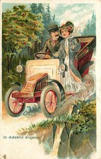 Embossed Postcard Woman Afraid in Open Touring Car - A Thousand Fears - 1908