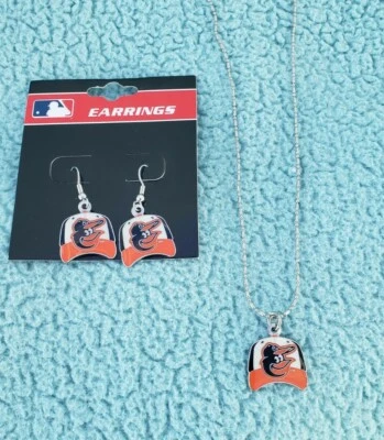 MLB Baltimore Orioles Necklace/Earring Set BASEBALL hat  jewelry AMINCO - Image 1 of 3