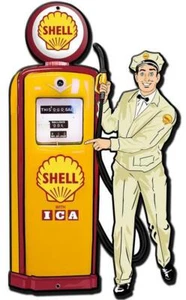 Shell Gas Station Attendant with Pump Laser Cut Metal Sign - Picture 1 of 1