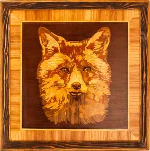 Mosaico de madera de zorro retrato eco regalo incrustación panel enmarcado colgante de pared - Imagen 1 de 13