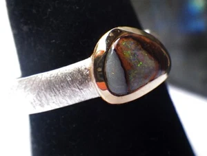 SCHMUCK-STCK RING Silber Boulder Boulderopal blau Opal 57 18  matt vergoldet - Picture 1 of 6