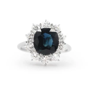 Anello Oro Bianco 18kt con Zaffiro 3ct Australia e Diamanti 0,70ct - Picture 1 of 4