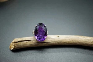 15.2ct Natural Brilliant Amethyst Ring Oval Amethyst Statement Ring US 7 Ring - Picture 1 of 10