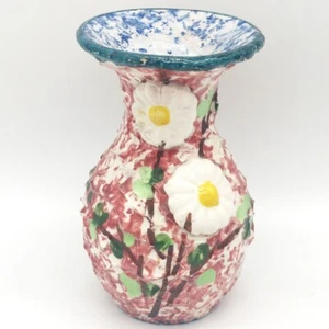 Vintage Red White Floral Textured Vase Hand Signed Italy - Picture 1 of 3