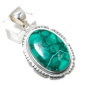 Natural Malachite Gemstone 925 Sterling Silver Jewelry Pendant 2.05" Gift N789 - Picture 1 of 7