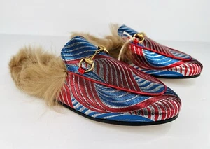 Gucci Princetown Jacquard Lurex USA Wave Metallic Horsebit Leather Loafers EU 38 - Picture 1 of 12