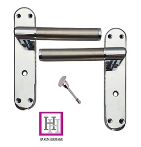 BAD WC Türgriff Satin Nickel & Chrom MODERN Gehrung Hebel - Bild 1 von 13
