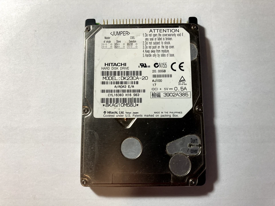 Hitachi 20 GB,Internal,4200 RPM,2.5" (DK23CA-20) Hard Drive Tested - Image 1 of 1