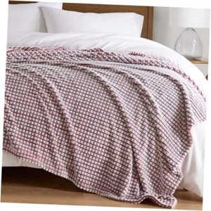 Cozy Blanket Soft Plush Blanket Chic Backprinted Carved Texture Full/Queen Red - Picture 1 of 7