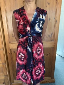 Debenhams Mandi blau Multi Kleid V-Ausschnitt Fit & Flare sehr schmeichelhaft 8 - Bild 1 von 4