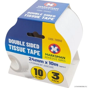 NEU 3ER PACK DOPPELSEITIGES TISSUE KLEBEBAND KLEBEND ZUHAUSE KUNST BASTELN 24 MM X 10 M - Bild 1 von 1