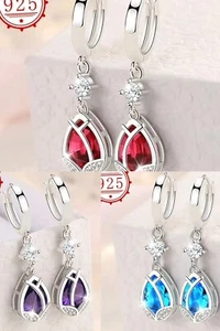 925 Sterling Silver Shiny Drop Earrings (Pair) Woman-Girl Gift Jewelry Zircondia - Picture 1 of 19