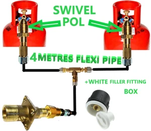 RICARICA REMOTA PROPANO 2 BOMBOLE GAS SET 4 METRI TUBO GAS FLESSIBILE tappo bianco - Foto 1 di 7
