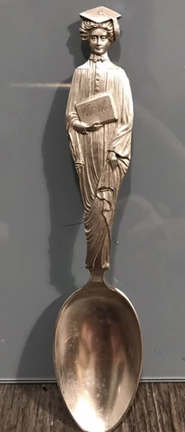 Vintage Souvenir Waterloo Graduation Lady Sterling Silver Spoon Length 5 1/2" Cover