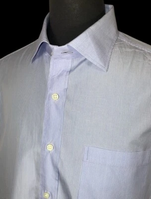 SID MASHBURN BLUE WHITE THIN STRIPE DRESS SHIRT SZ 17.5/35.5 — 第 1/4 张图片