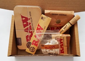 RAW Smokers Box Set Rolling Papers Filter Tips Ashtray Tobacco Tin Bamboo Mat - Picture 1 of 3