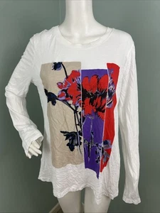 NUEVO CON ETIQUETAS Camiseta Para Mujer Adrienne Vittadini L/S Blanca Floral Gráfica Talla L Grande - Imagen 1 de 10