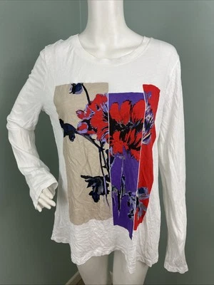 NUEVO CON ETIQUETAS Camiseta Para Mujer Adrienne Vittadini L/S Blanca Floral Gráfica Talla L Grande Foto 1 de 4