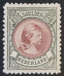 NIEDERLANDE 1893-1896 New Gum 5 Gld Green & Red Brown NVPH #45 CV 1000€ vf - Bild 1 von 2
