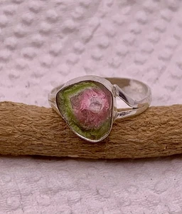 8.40 carat/ ring size 7.5/ watermelon tourmaline slice ring sterling silver 925 - Picture 1 of 5