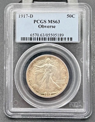 1917 D Obverse 50C Walking Liberty Half Dollar PCGS MS 63 High Grade Low Mintage - Image 1 of 4