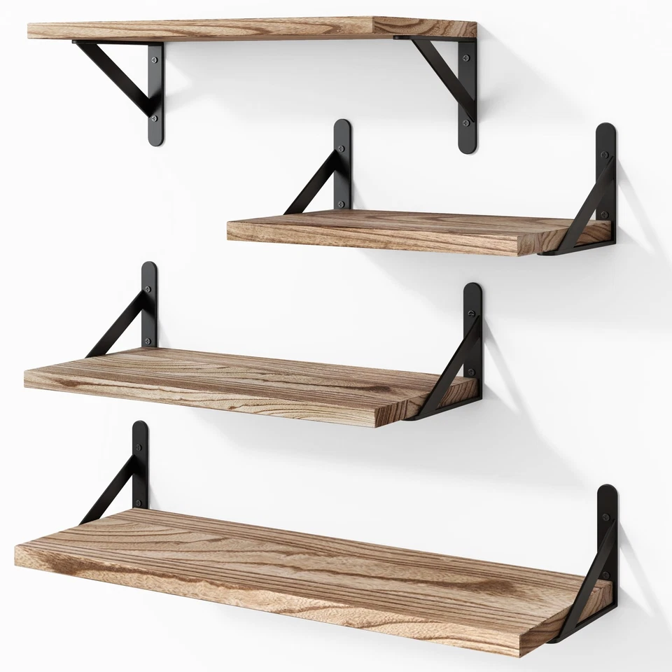 Ygeomer Floating Shelves Set of 4 Carbonized Black Multifunctional Wall-mount