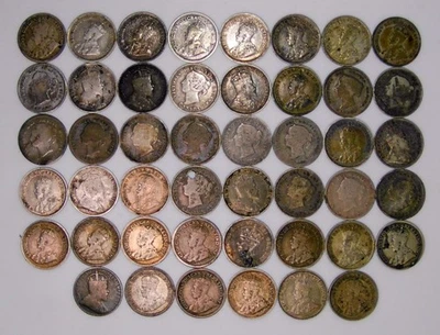 ~Lot of 46 Coins~ 1800's-1920's Silver Canada 5 Cents 5c CSD25 - Image 1 of 2