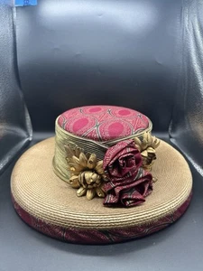 Vintage Whittall and Shon Women's Burgundy Maroon and Gold Straw Hat - Picture 1 of 9