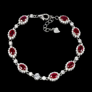 925 Sterling Silver Bracelet Oval Ruby 6x4mm Natural Gemstone Jewelry 7 Inches - Picture 1 of 14