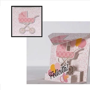 Biglietto augurale ORIGAMO Nascita Bambina Bimba Rosa - auguri Abbracci POP UP - Foto 1 di 1