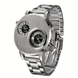 Reloj acero inoxdable doble movimiento esfera grande para hombre moderno moda - Foto 1 di 6