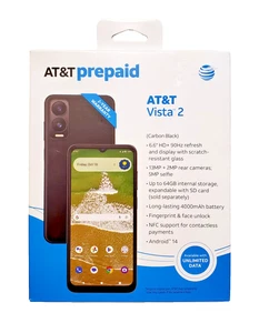 AT&T Vista 2, 6,6"HD+/64GB/13MP/4000mAh/NFC Carbon Black Prepaid Handy 🆕 - Bild 1 von 4