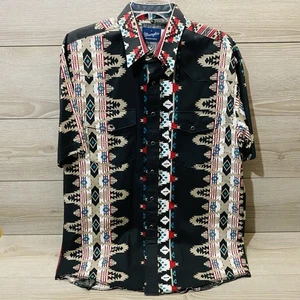 Camisa Occidental Azteca Wrangler De Colección Para Hombre Perla A Presión Navajo Vaquero del Suroeste - Imagen 1 de 7