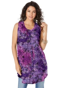 Roaman's Women's Plus Size Sleeveless Angelina Tunic - Picture 1 of 18