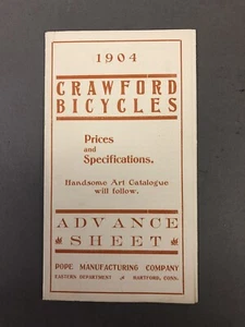 1904 Crawford Bicycles Advance Sheet Of Prices And Specifications Pamphlet - Picture 1 of 9