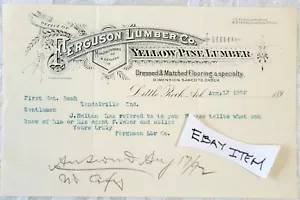 1890 PICCOLA ROCCIA, ARCA. Billhead FERGUSON LUMBER CO. Pino giallo - Foto 1 di 1