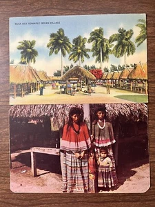 Lot of 2 Seminole Indian Native American Postcards ~ Musa Isle, Florida, Village - Picture 1 of 5