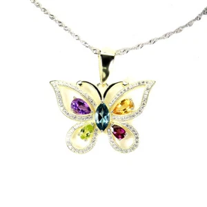 925 Sterling Silver London Blue Topaz Gems Simulated Cz Necklace 18 - Picture 1 of 10