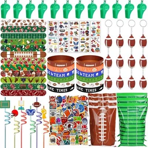 134 Pcs Football Party Favors Set 12 Silicone Bracelet 12 Whistles 12 Keychai... - Picture 1 of 7