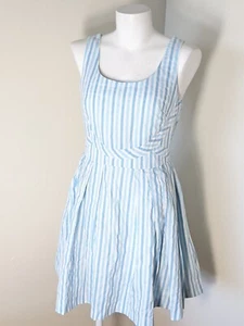 OASIS Size 10 Sleeveless Fit Flare Blue White Striped Dress - Picture 1 of 10