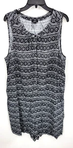 Ann Taylor Loft Romper Womens XL Black White Boho Print Sleeveless Boho Linen - Picture 1 of 8