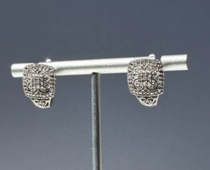 Stunning ~ Natural Diamond Pave Huggie Milgrain Earrings ~ Sterling 925 - Picture 1 of 15
