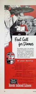 Vintage 50er Jahre Druckanzeige ~ Rock Island Lines ~ Raketenzüge ~ erster Anruf zum Abendessen - Bild 1 von 1