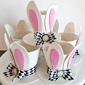 DIY White Rabbit Mad Hatter Hat Cupcake Wrapper Kit – 6pcs Alice Birthday Part - Picture 1 of 5